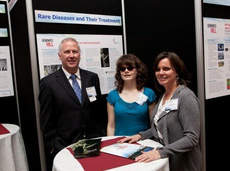 Dr. Chris McMaster with patient, Tarah Sawler and her mother Cathy Sawler, who hope the research in IGNITE can lead to cures for rare diseases like FEVR, that has left her with no sight since the age of 12.(Photo Courtesy of Genome Atlantic)